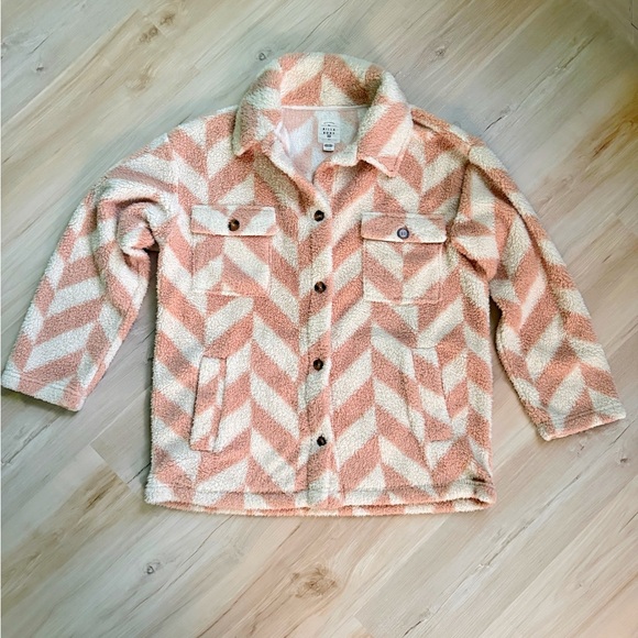 Billabong Jackets & Blazers - Billabong Pink and Cream Teddy Jacket